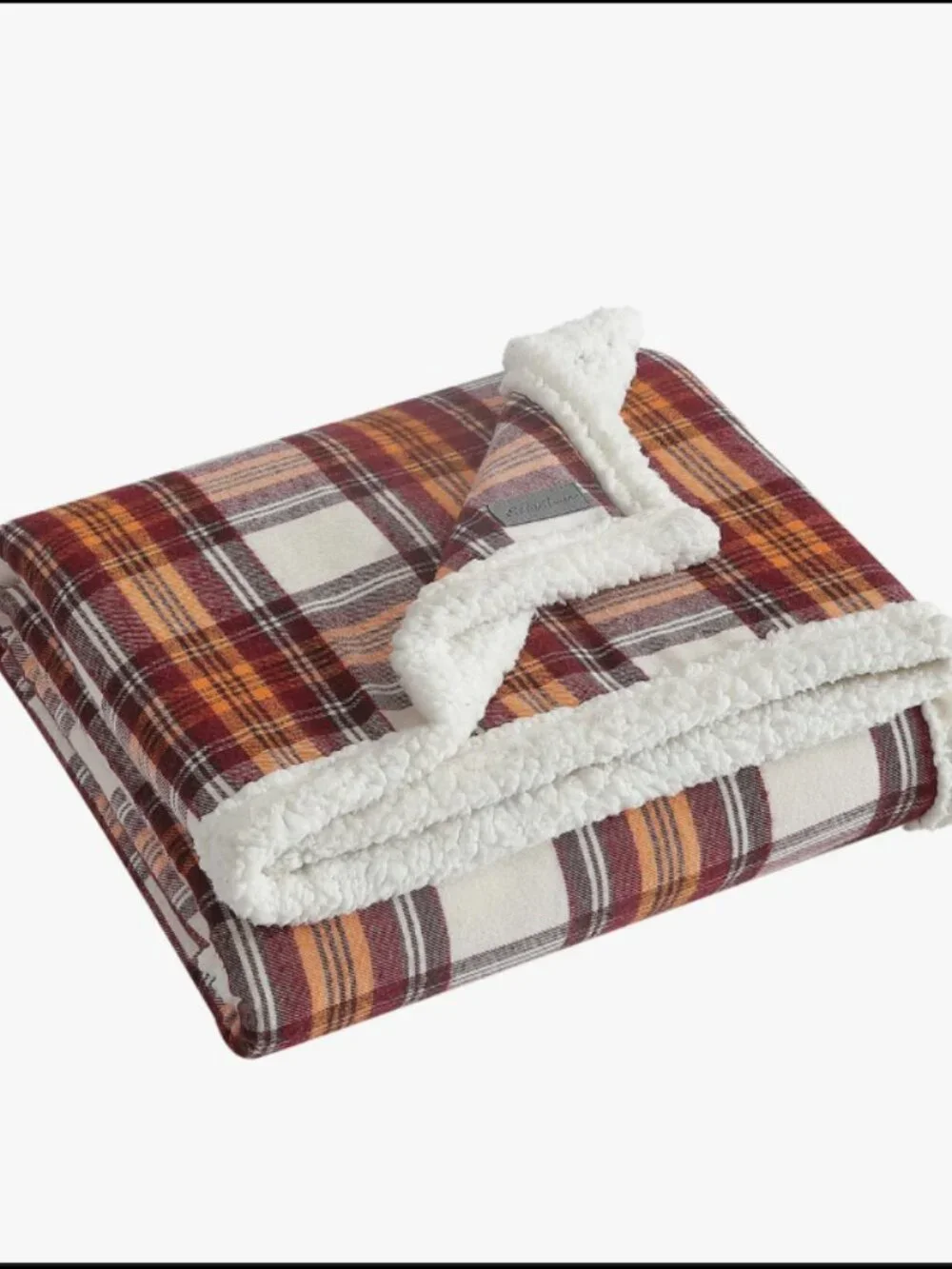 NWT Eddie Bauer Edgewood Plaid, Red, Sherpa Backed Throw, 50